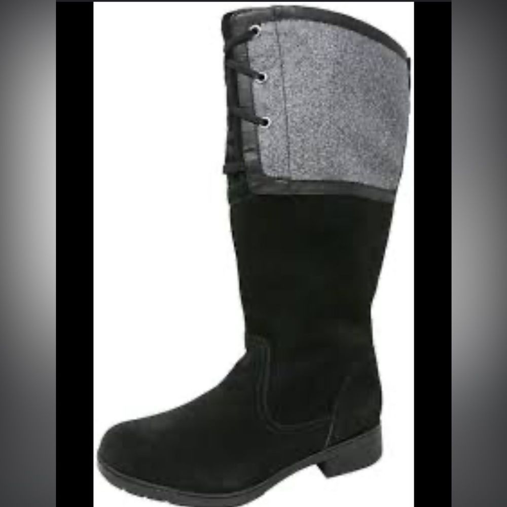 Clarks | Black Suede & Gray Wool Merrian Noble Lace Up Side Zio Riding Boot 7.5